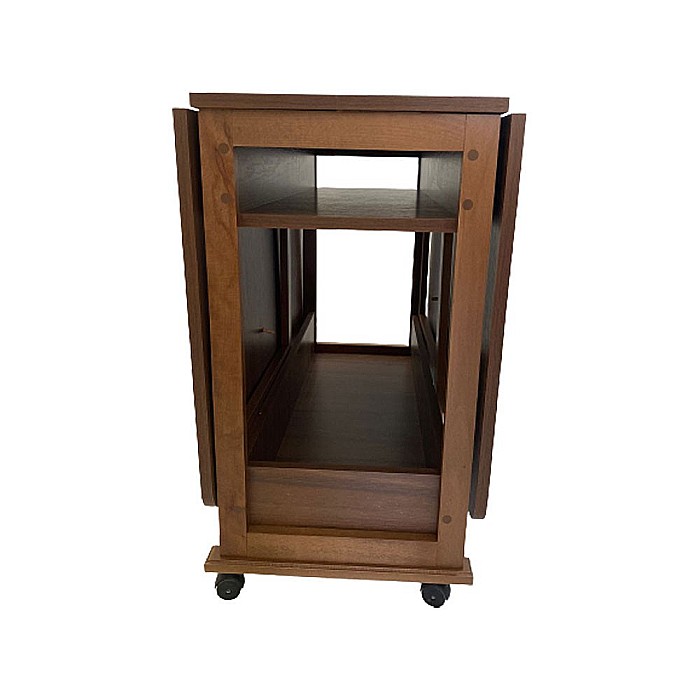 Set masa plianta cu spatiu depozitare Util, pentru living si bucatarie, PAL, structura lemn masiv, cu role, 160x96x80 cm si 6 scaune pliante, tapitate, piele ecologica, nuc [6]