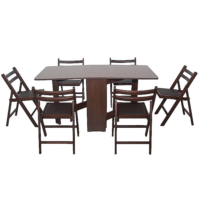 Set masa plianta MD1, bucatarie si living, Pal Melaminat, colturi rotunjite, 6 persoane, 160x80x75 cm si 6 scaune pliante lemn, tapitate cu piele ecologica, fag [1]