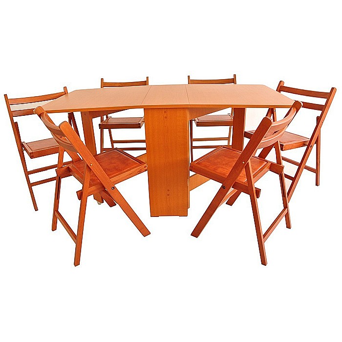 Set masa plianta MD1, bucatarie si living, Pal Melaminat, colturi rotunjite, 6 persoane, 160x80x75 cm si 6 scaune pliante lemn, tapitate cu piele ecologica, fag [1]