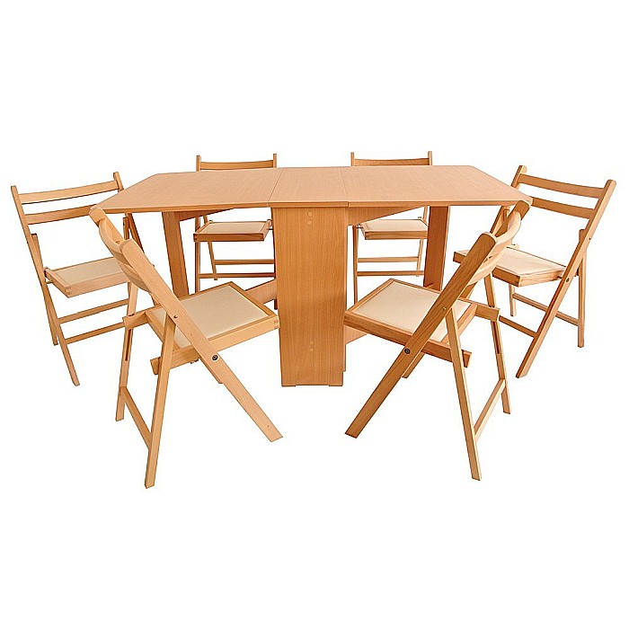 Set masa plianta MD1, bucatarie si living, Pal Melaminat, colturi rotunjite, 6 persoane, 160x80x75 cm si 6 scaune pliante lemn, tapitate cu piele ecologica, cires [1]