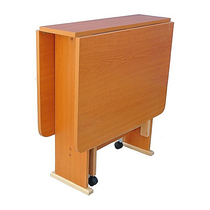 Set masa plianta Practic, bucatarie si living, Pal Melaminat, insertii lemn masiv, colturi rotunjite, 120x74x75 cm si 6 scaune pliante, tapitate, piele ecologica, cires [5]