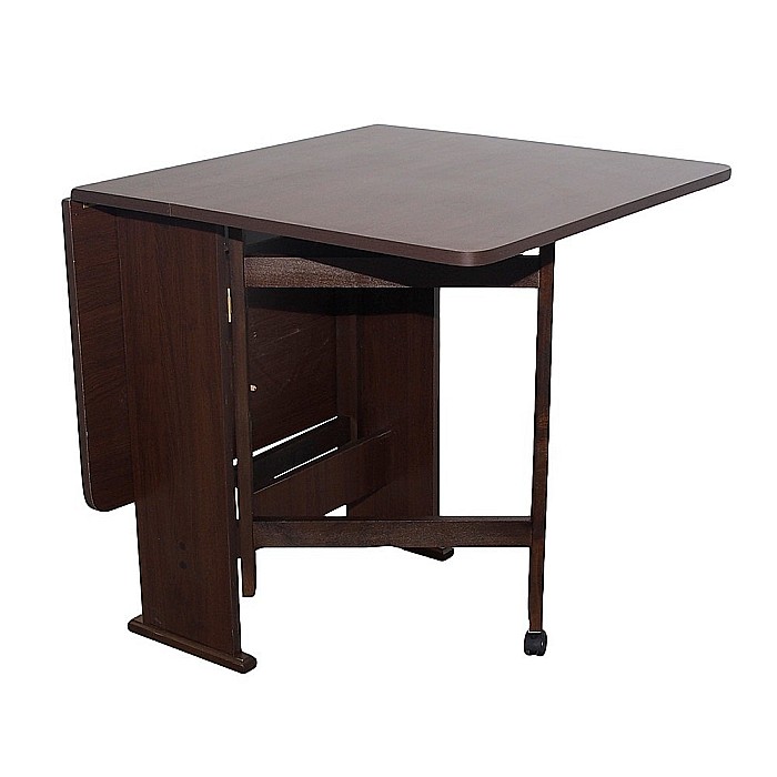 Set masa plianta Practic, bucatarie si living, Pal Melaminat, insertii lemn masiv, colturi rotunjite, 120x74x75 cm si 6 scaune pliante, tapitate, piele ecologica, wenge [5]