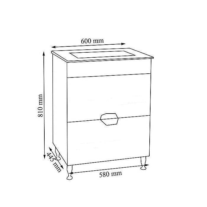 Set mobilier baie cu lavoar ceramic, GN0541, front MDF, 2 sertare, 60 cm, picioare cromate reglabile si oglinda cu polita GN0671, dreptunghiulara, PAL, alb [4]