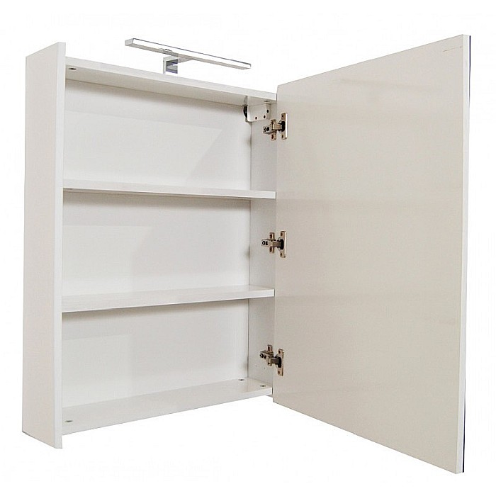 Set mobilier baie cu lavoar ceramic, GN0541, front MDF, 2 sertare, 60 cm, picioare cromate reglabile si dulap cu oglinda GN5011, MDF, iluminare led, cu usa, 3 rafturi, soft close, alb [3]