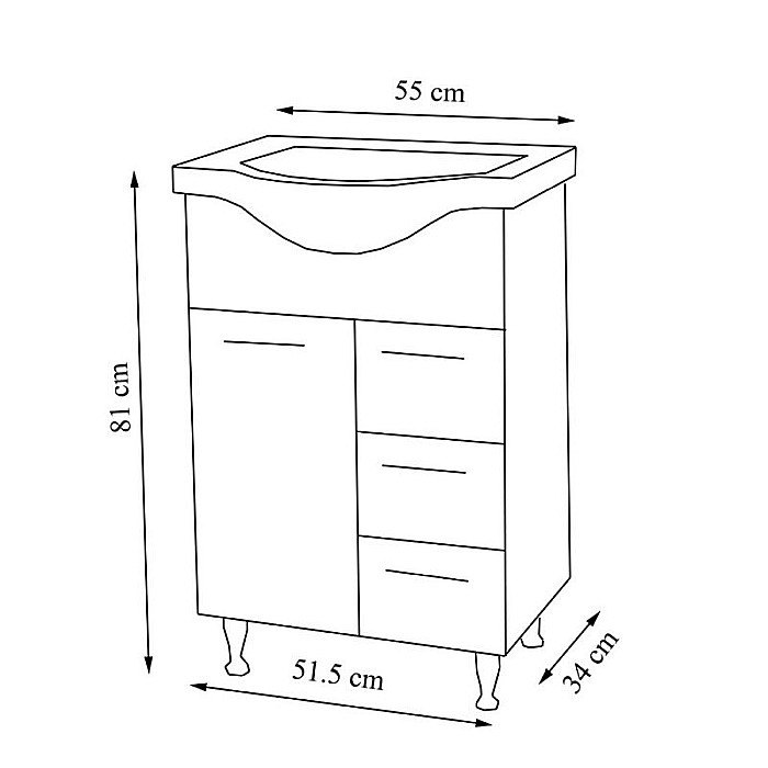 Set mobilier baie cu lavoar ceramic GN1531, front MDF, 55 cm, 2 usi, 2 sertare, picioare cromate reglabile, balamale soft close si oglinda cu dulap GN0201, dreptunghiulara, PAL, iluminare led, alb [5]