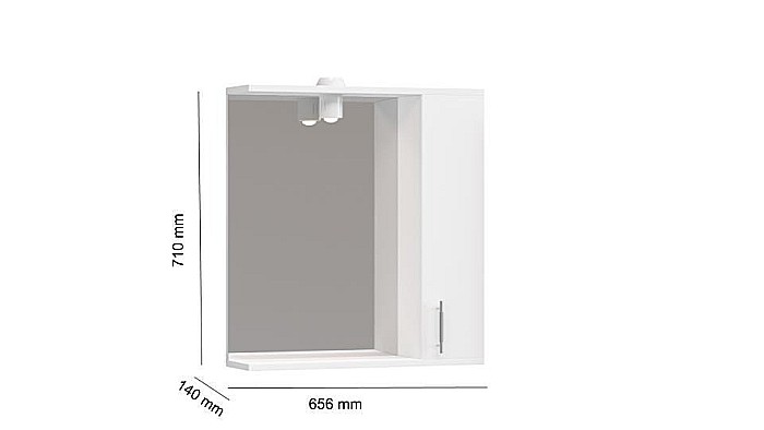 Set mobilier baie cu lavoar ceramic, GN1871, front MDF, un sertar, o usa, 65 cm, picioare cromate reglabile, manere cromate si oglinda cu dulap GN0201, dreptunghiulara, PAL, iluminare led, 2 rafturi, alb [5]