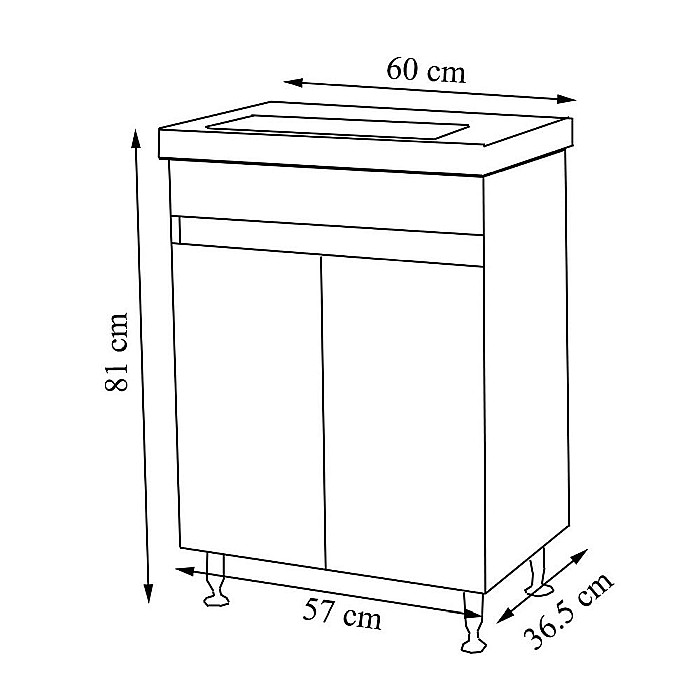 Baza si lavoar ceramic GN2861, mobilier baie stativ 60 cm, front MDF, 2 usi, 2 rafturi, picioare cromate reglabile, alb [4]