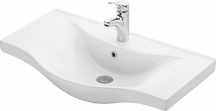 Set mobilier baie cu lavoar GN1531, front MDF cu lavoar ceramic, 80 cm, 3 usi, picioare reglabile cromate, balamale soft close si dulap cu oglinda Celine, PAL, iluminare led, alb [2]
