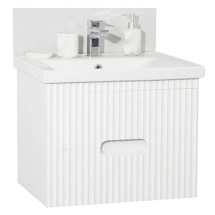 Baza si lavoar ceramic GN7091, mobilier baie suspendat 70 cm, dreptunghiular, front MDF riflat, sertare soft close, alb [1]