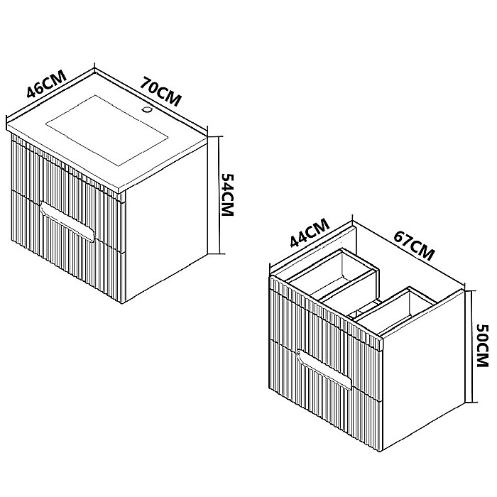 Baza si lavoar ceramic GN7091, mobilier baie suspendat 70 cm, dreptunghiular, front MDF riflat, sertare soft close, alb [5]
