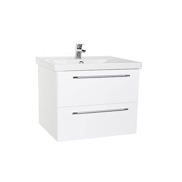 Set mobilier baie suspendat, cu lavoar ceramic, GN0541, front MDF, 60 cm, 2 sertare, glisiere soft close si oglinda cu polita GN0551, dreptunghiulara, PAL, alb [8]