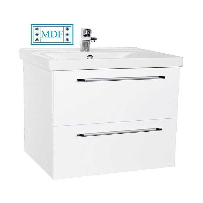 Set mobilier baie suspendat, cu lavoar ceramic, GN0541, front MDF, 70 cm, 2 sertare, glisiere soft close si oglinda cu polita GN0551, dreptunghiulara, PAL, alb [2]