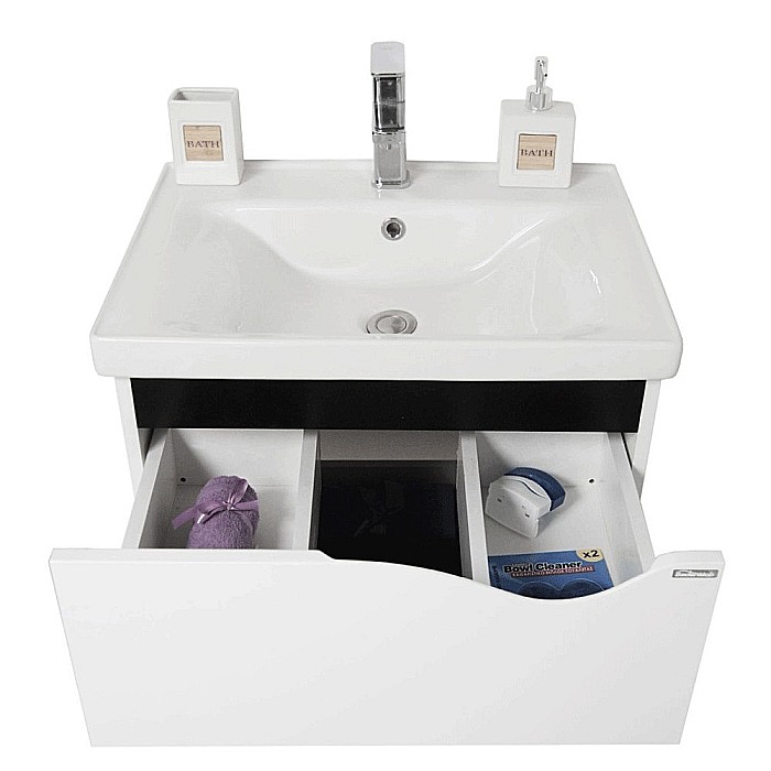 Set mobilier baie suspendat GN0971, front MDF cu lavoar ceramic, 60 cm, 2 sertare, glisiere soft close si dulap cu oglinda GN5011, MDF, iluminare led, 3 rafturi, alb [6]