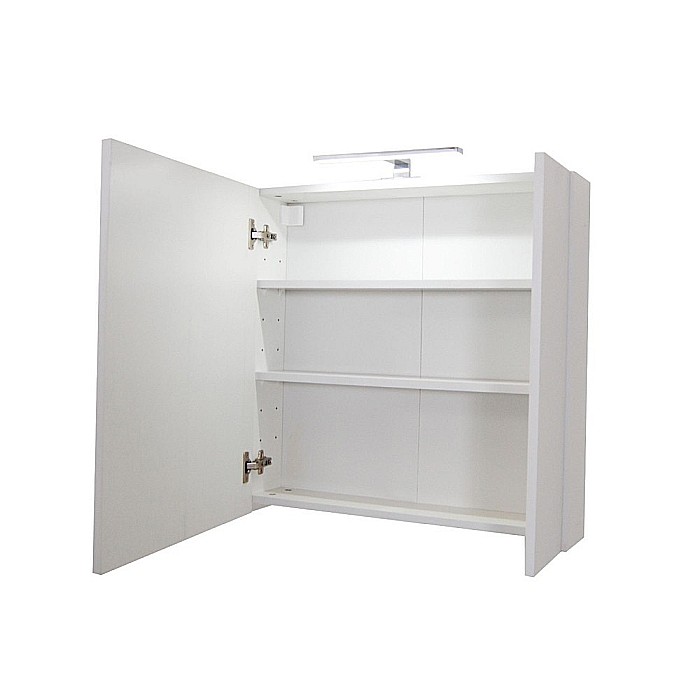 Set mobilier baie suspendat GN0971, front MDF cu lavoar ceramic, 70 cm, 2 sertare, glisiere soft close si dulap cu oglinda Celine, PAL, iluminare led, alb [3]