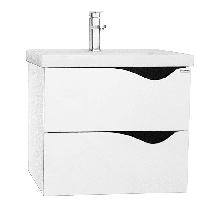 Set mobilier baie suspendat GN0971, front MDF cu lavoar ceramic, 70 cm, 2 sertare, glisiere soft close si oglinda cu polita GN0551, dreptunghiulara, PAL, alb [4]