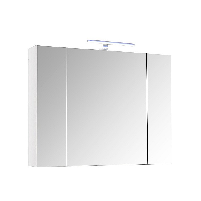 Set mobilier baie suspendat GN0971, front MDF cu lavoar ceramic, 90 cm, 2 sertare, glisiere soft close si dulap cu oglinda Celine, PAL, iluminare led, alb [3]