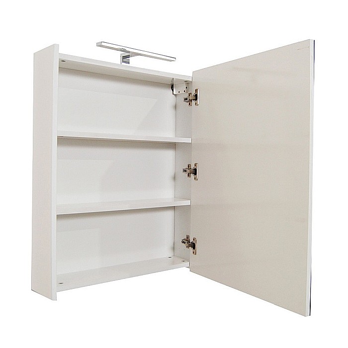 Set mobilier baie suspendat GN0971, front MDF cu lavoar ceramic, 60 cm, 2 sertare, glisiere soft close si dulap cu oglinda GN5011, MDF, iluminare led, 3 rafturi, alb [3]