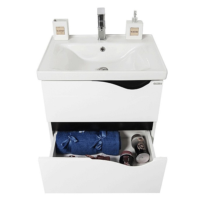 Set mobilier baie suspendat GN0971, front MDF cu lavoar ceramic, 60 cm, 2 sertare, glisiere soft close si dulap cu oglinda GN5011, MDF, iluminare led, 3 rafturi, alb [7]