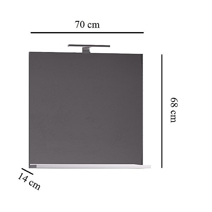 Set mobilier baie suspendat GN0971, front MDF cu lavoar ceramic, 70 cm, 2 sertare, glisiere soft close si oglinda cu polita GN0551, dreptunghiulara, PAL, alb [2]