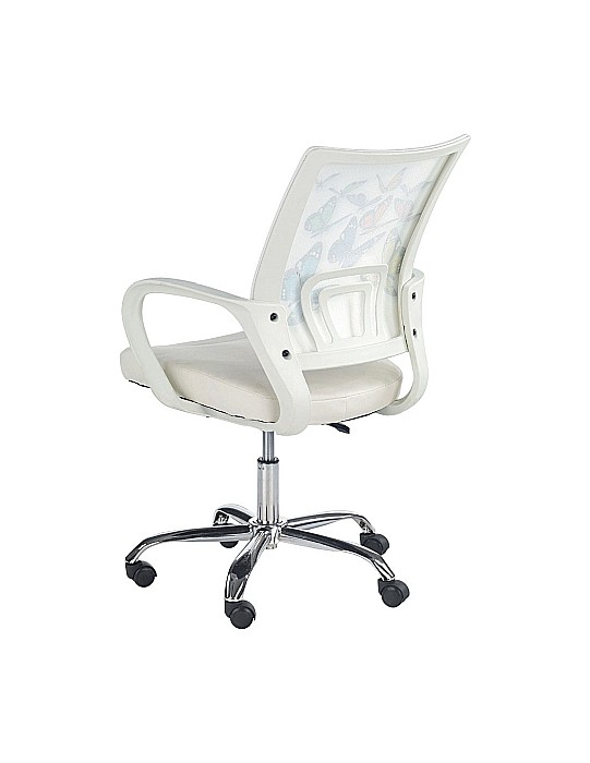Set mobilier birou copii HM Lima B1, PAL lucios, spatii depozitare, cu scaun HM Ibis Butterfly, stofa/piele ecologica, 100 kg si dulapior rulant HM Simon 2, cu roti, front MDF, alb [5]