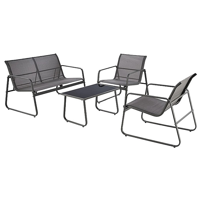 Set mobilier de gradina si terasa HM Conor, metalic, tapiterie textilena, cu canapea, fotolii si masuta cafea, 4 persoane, gri inchis [2]