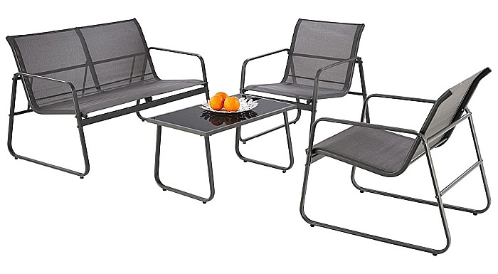 Set mobilier de gradina si terasa HM Conor, metalic, tapiterie textilena, cu canapea, fotolii si masuta cafea, 4 persoane, gri inchis [1]