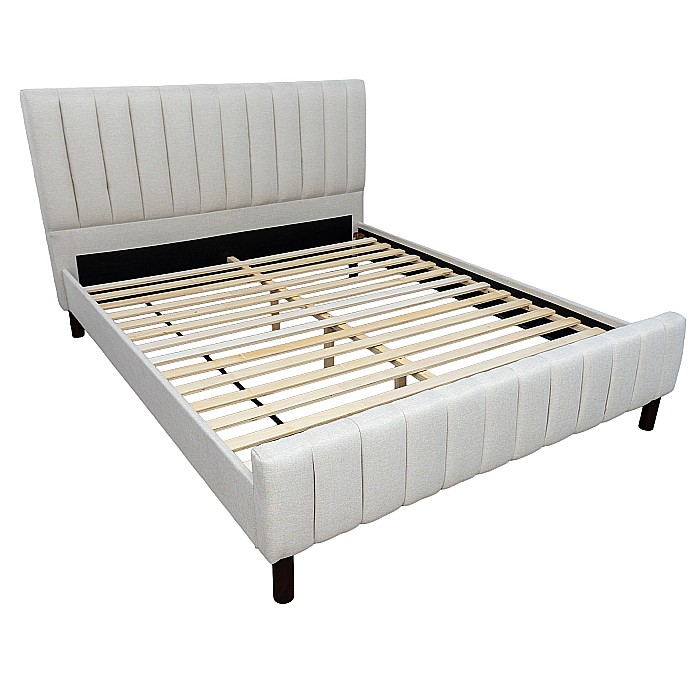 Set pat dublu Erzon, elemente lemn masiv, tapitat cu stofa, cu somiera, crem si saltea ortopedica Optima Bamboo, margine antilasare, banda aerisire, 160x200 cm [8]