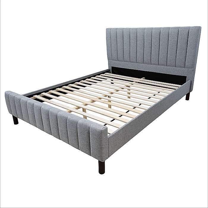 Set pat dublu Erzon, elemente lemn masiv, tapitat cu stofa, somiera inclusa, gri si saltea ortopedica Optima Silver Care, plasa de arcuri, reversibila,140x200 cm [6]