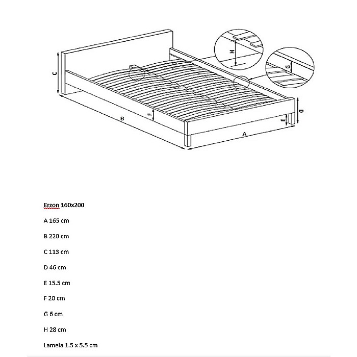 Set pat dublu Erzon, elemente lemn masiv, tapitat cu stofa, cu somiera, crem si saltea ortopedica Optima Bamboo, margine antilasare, banda aerisire, 160x200 cm [17]