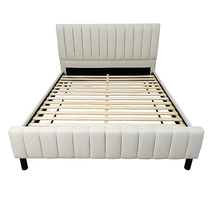 Set pat dublu Erzon, elemente lemn masiv, tapitat cu stofa, cu somiera, crem si saltea ortopedica Optima Bamboo, margine antilasare, banda aerisire, 160x200 cm [6]