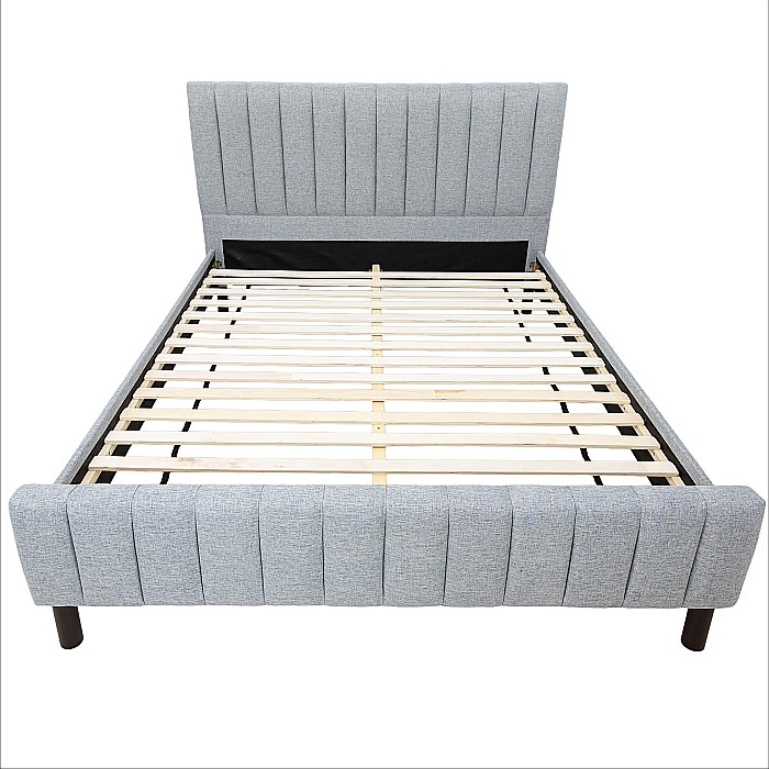 Set pat dublu Erzon, elemente lemn masiv, tapitat cu stofa, somiera inclusa, gri si saltea ortopedica Optima Silver Care, plasa de arcuri, reversibila,140x200 cm [5]