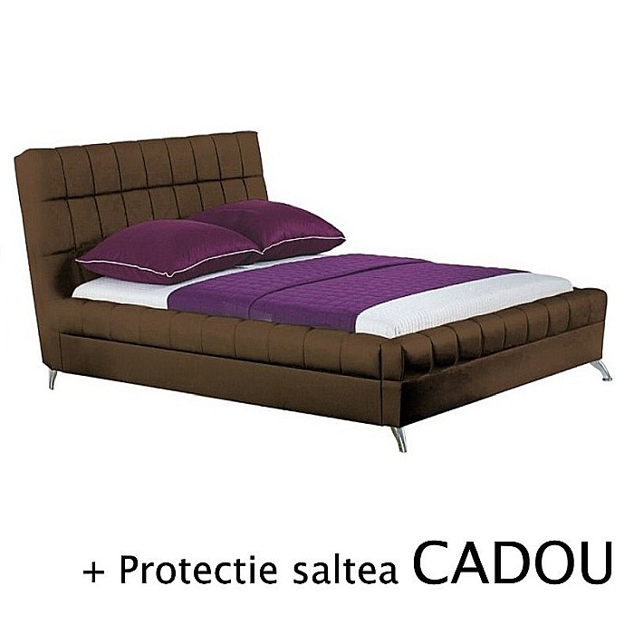 Set pat HM Bonita tapitat cu piele ecologica, somiera inclusa, maro, saltea cu arcuri impachetate individual Neptun Memory Pocket Comfort 160x200x30cm, 7 zone de confort, spuma poliuretanica HR, memory foam 4 cm, husa hipoalergenica, fermitate mediu-soft [1]