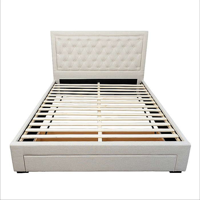 Set pat matrimonial cu sertar Austin, elemente lemn masiv, tapitat cu stofa, cu somiera, crem si saltea ortopedica Optima Bamboo, arcuri, margine antilasare, sistem de aerisire 160x200 cm [8]