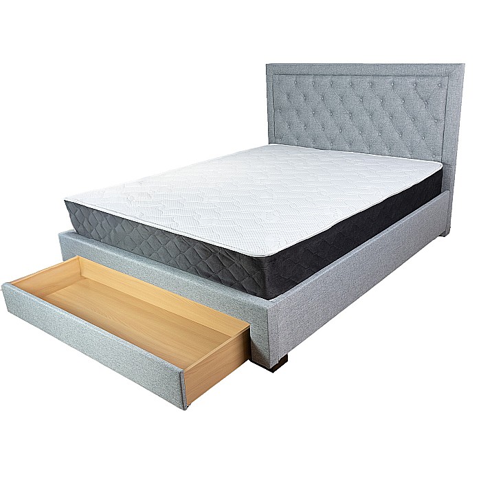 Set pat matrimonial cu sertar Austin, elemente lemn masiv, tapitat cu stofa, cu somiera, gri si saltea ortopedica Optima Silver, arcuri, margine antilasare, sistem de aerisire,160x200 cm [9]