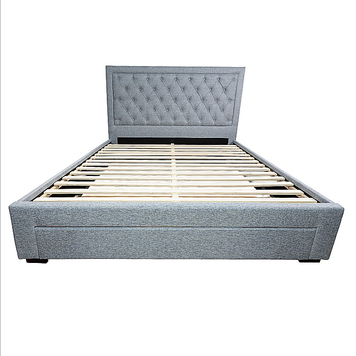 Set pat matrimonial cu sertar Austin, elemente lemn masiv, tapitat cu stofa, cu somiera, gri si saltea ortopedica Optima Silver, arcuri, margine antilasare, sistem de aerisire,160x200 cm [8]