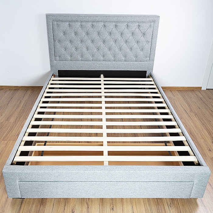 Set pat matrimonial cu sertar Austin, elemente lemn masiv, tapitat cu stofa, cu somiera, gri si saltea ortopedica Optima Silver, arcuri, margine antilasare, sistem de aerisire,160x200 cm [7]