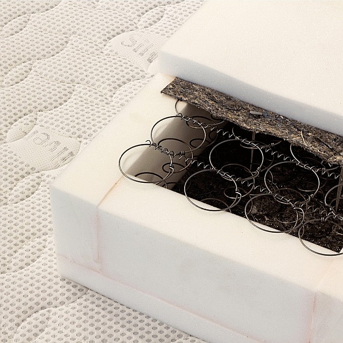 Set pat tapitat Limess, elemente lemn masiv, catifea, somiera inclusa, gri si saltea ortopedica Optima Silver Care, plasa de arcuri, reversibila, 160x200 cm [8]