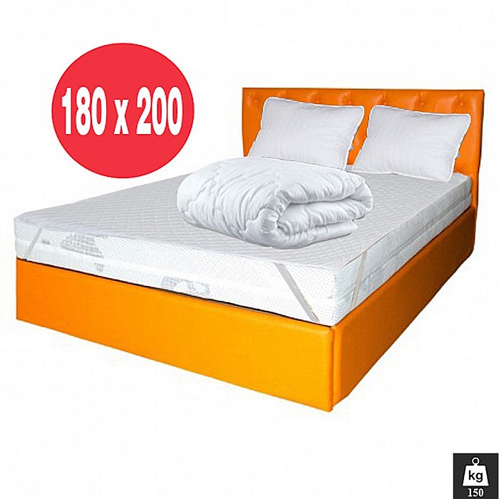 Set Saltea cu spuma poliuretanica HR Memory Foam 4cm Zeus Memory Comfort Dodolut 180x200x20cm, husa hipoalergenica, fermitate tare, greutate max. sustinuta 150 kg/persoana, Saltsib, Pachet textile, 2 perne matlasate 50x70cm, husa, pilota iarna [2]