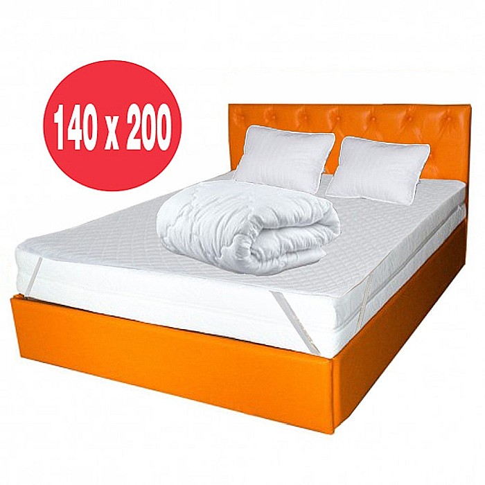 Set Saltea ortopedica Jupiter Memory One 140x200x24cm, spuma poliuretanica, memory foam 4 cm, husa hipoalergenica, fermitate mediu-tare, Pachet textile Avantaj 2 perne matlasate 50x70cm lavabile 60°C, husa antialergica, pilota iarna, densitate 400g/m² [3]