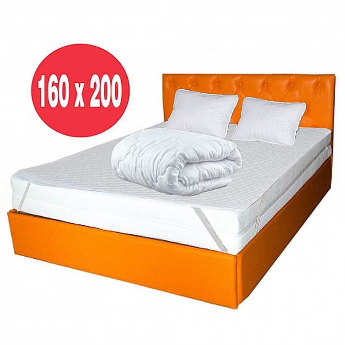 Set Saltea ortopedica Jupiter Memory One 160x200x24cm, spuma poliuretanica, memory foam 4 cm, husa hipoalergenica, fermitate mediu-tare, textile Avantaj, 2 perne matlasate 50x70cm lavabile la 60°C, husa antialergica, pilota iarna, densitate 400g/m² [3]