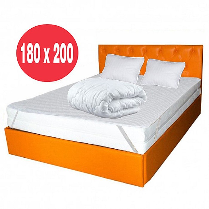 Set Saltea ortopedica Jupiter Memory One 180x200x24cm cu spuma poliuretanica, memory foam 4 cm, husa hipoalergenica, fermitate mediu-tare, Pachet textile Avantaj cu 2 perne matlasate 50x70cm, lavabile la 60°C, husa antialergica, pilota iarna, 200x200cm [3]