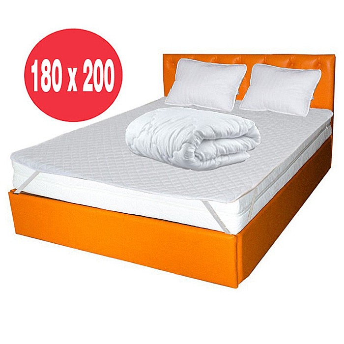 Set Saltea ortopedica Terra Standard Spring Comfort 180x200x26cm, cu plasa de arcuri Bonell, husa detasabila hipoalergenica, fermitate mediu spre tare, Pachet textile Avantaj, 2 perne matlasate 50x70cm, husa lavabila la 95°C si pilota iarna, 200x200cm [2]