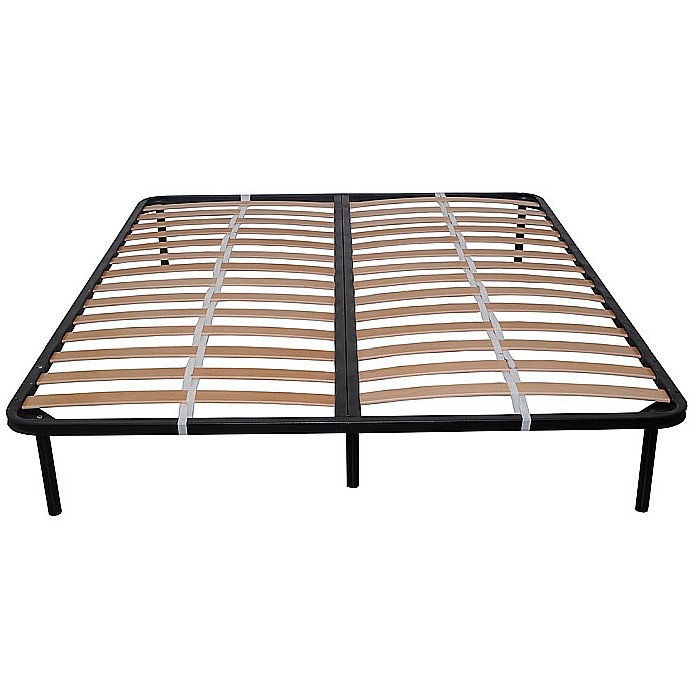 Somiera metalica fixa pentru pat dublu 160x190, 6 picioare, 30 lamele lemn fag, benzi textile, suport saltea ferm, negru [4]