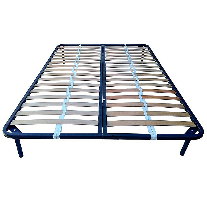 Somiera metalica fixa pentru pat dublu 160x190, 6 picioare, 30 lamele lemn fag, benzi textile, suport saltea ferm, negru [2]