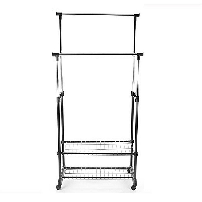 Stender haine cu suport incaltaminte dublu SL Nova II Bis, metalic, cu roti, inaltime ajustabila, solid, negru/argintiu [2]