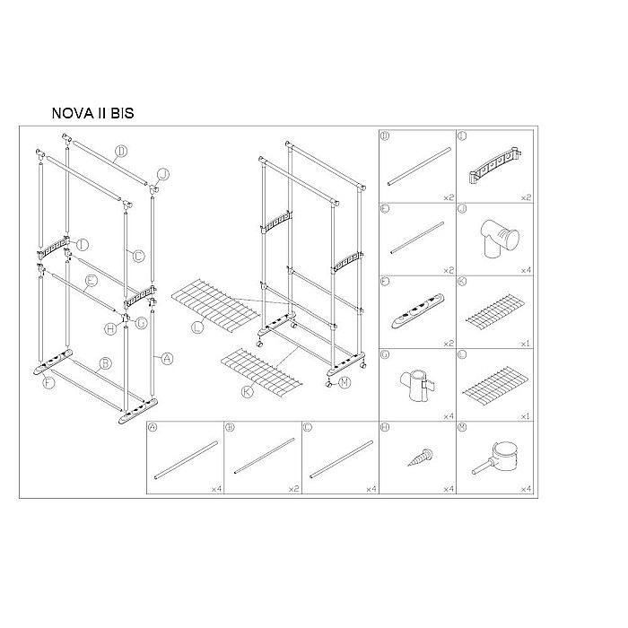 Stender haine cu suport incaltaminte dublu SL Nova II Bis, metalic, cu roti, inaltime ajustabila, solid, negru/argintiu [6]