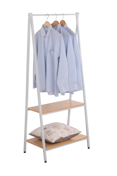 Stender haine cu suport incaltaminte GN Harry, metalic, polite, 64x40x150 cm, alb/stejar [4]