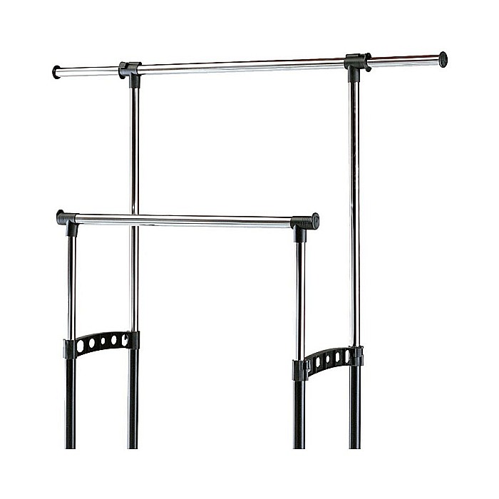 Stender haine dublu cu suport pantofi HM WU11, stabil, metalic, polipropilena, cu roti, reglabil inaltime si latime, negru/argintiu [2]