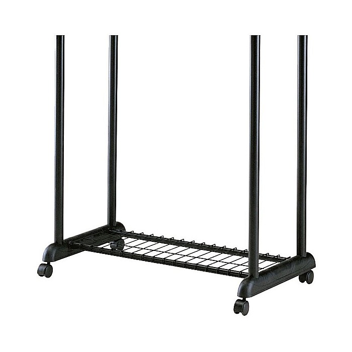 Stender haine dublu cu suport pantofi HM WU11, stabil, metalic, polipropilena, cu roti, reglabil inaltime si latime, negru/argintiu [3]