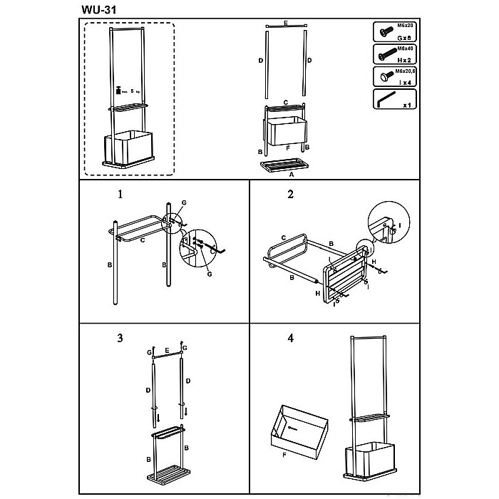 Stender pentru umerase cu spatiu depozitare HM WU31, lemn, metal cromat, natur [10]